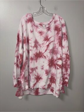 90 Degree by Reflex Pink & White Tie Dye Oversized Pullover Sweatshirt 2X